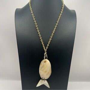 Unusual Quirky Mother of Pearl Shell Fish Pendant Necklace